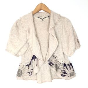 Anthro knitted & Knotted Ruffle Wool cardigan S